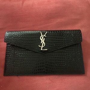 YSL black crocodile uptown clutch